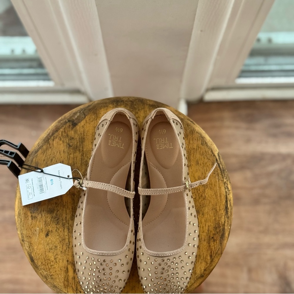 Time and Tru Rhinestone Mary Jane Flats Women’s Size 6.5 NWT Nude Mesh Sparkle - Picture 5 of 10